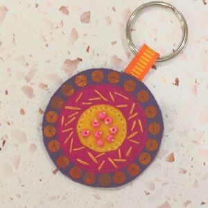 Beautiful Inside & Out Handcrafted Medallion Key Fob Felt Sequins Beads | New #1
